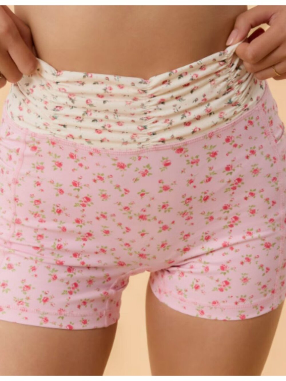 Blogilates Women's Ruched Waist Bike Shorts - Pink Floral Xl